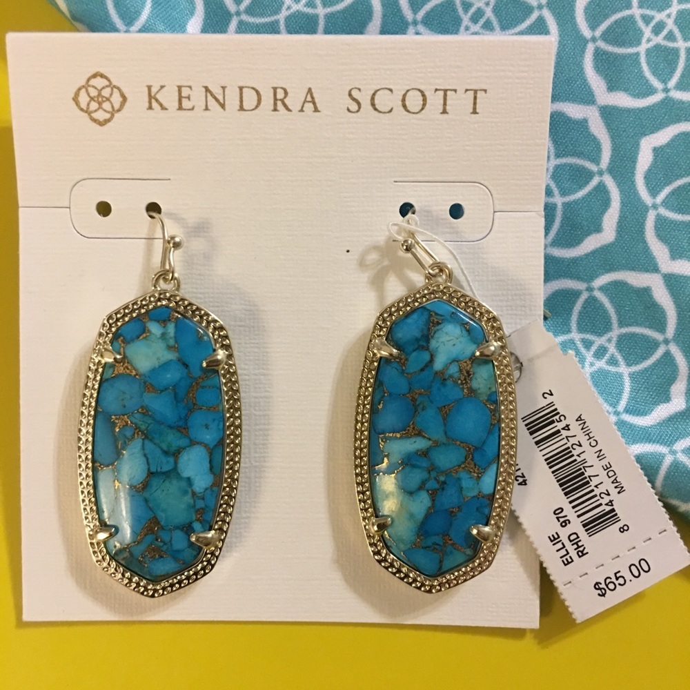 Elle Drop Earrings In Bronze Veined Turquoise